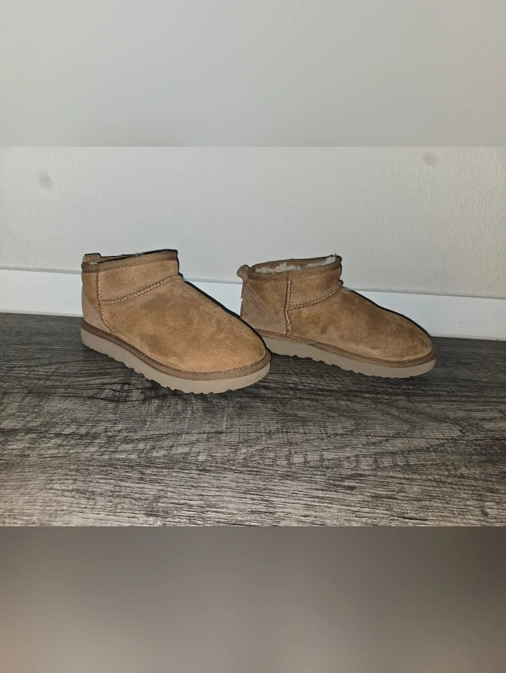 UGG Tan Suede Shearling-Lined Slip-On Boots